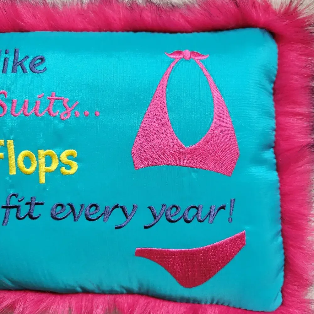 NWT C&F Enterprises Embroidered Novelty Summer Flip Flop Bikini Decor Pillow